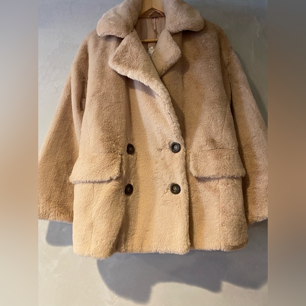 FREE PEOPLE Kate Faux Fur Coat Jacket In Apricot